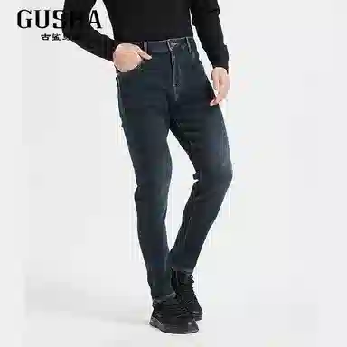 古鲨 轻奢耐磨刺绣潮流冬装牛仔裤 男款