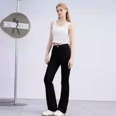 美特斯邦威 复古高腰修身弹力喇叭牛仔裤 女款