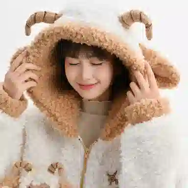 森女部落 羚羊公主原创可爱小羊软糯萌趣立体玩偶保暖卫衣 女款 米白色