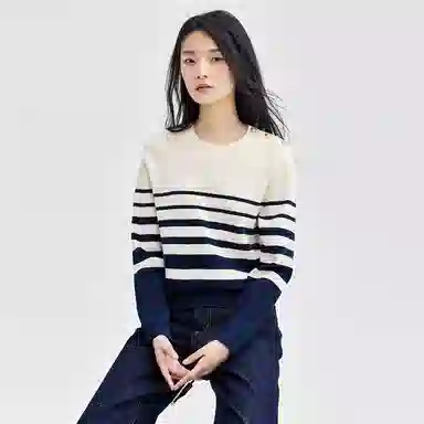 佐丹奴 简约条纹圆领套头针织衫 女款