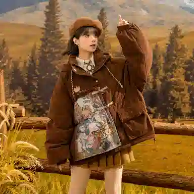 Sen Female Tribe Melard Vintage Oil Painting Series Down Jacket Brown