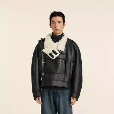 速写 机车立领宽松长袖皮衣 男款 本黑