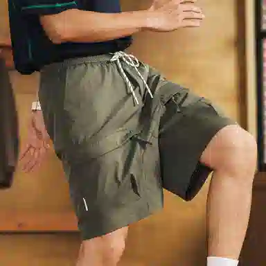 格蓝鹿 纯色薄款宽松运动休闲美式复古痞帅城市机能风格速干系带五分工装短裤 男女同款