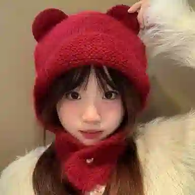 恩僾德 减龄可爱秋冬季小熊针织套头帽骑行护耳防寒保暖百搭大头围显脸小 聚酯纤维 绒线帽 男女同款情侣款
