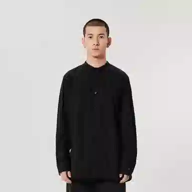 速写 纯色立领宽松单排扣长袖衬衫 男女同款