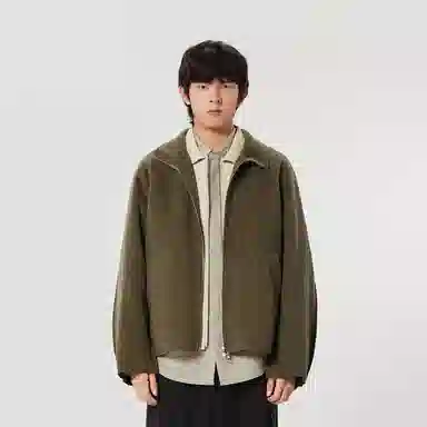 速写 纯色立领拉链毛呢夹克外套 男女同款