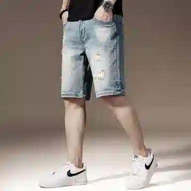 贵色 时尚美式高街潮牌休闲百搭牛仔短裤 男女同款 浅蓝
