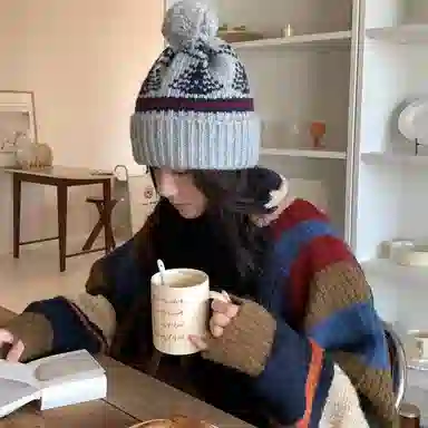 恩僾德 小众高颜值复古费尔岛风加厚保暖显脸小日系可爱 绒线 帽子 男女同款情侣款