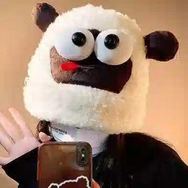 恩僾德 可爱卡通毛绒针织帽女冬季加绒加厚保暖防寒护耳小众高颜值学生搞怪毛线冷帽 聚酯纤维 绒线帽 男女同款情侣款