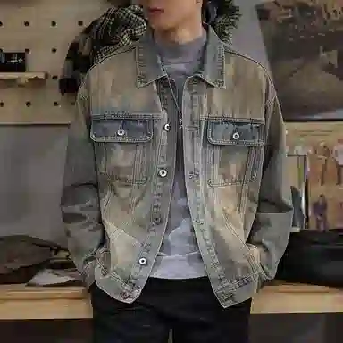 遨宇 水洗男士牛仔外套宽松大码翻领上衣潮流户外百搭情侣夹克 男女同款