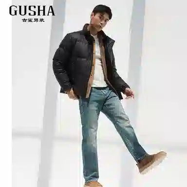 古鲨 商务简约无帽立领面包服长袖羽绒服 男款