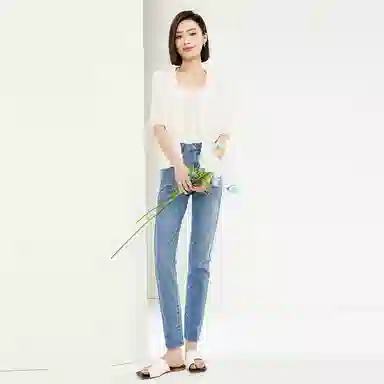 佐丹奴 猫须磨白中腰修身微弹牛仔裤 女款