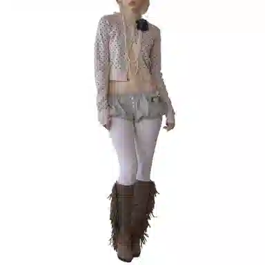 SCULPTOR Polka Dot Cardigan Baby PinkBrown