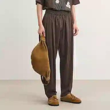 速写 宽松纯色褶皱设计直筒舒适百搭休闲裤 男款