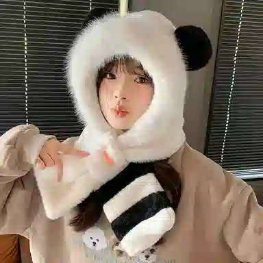 恩僾德 帽子男士秋冬季围巾一体连帽防风防寒加绒厚围脖保暖小众高颜值显脸小毛绒三件套女 聚酯纤维 斗篷帽 男女同款情侣款