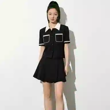 太平鸟 短袖小香风薄款外套气质短款上衣 女款 黑色