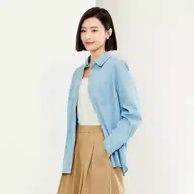 佐丹奴 简约翻领纯色休闲长袖衬衫 女款