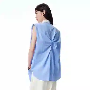 太平鸟 简约条纹翻领无袖衬衫 女款