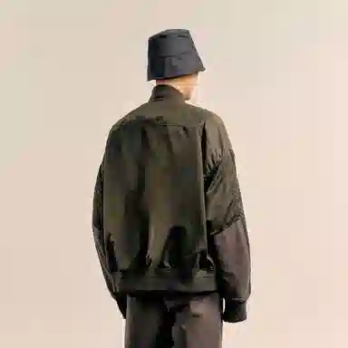 速写 短款拼接时尚舒适街头棒球领飞行员外套棉服 男款 蓝海松茶