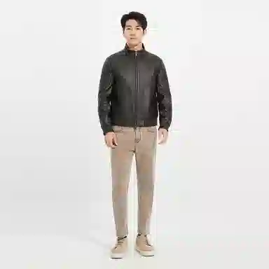 利郎 时尚都市立领短款口袋装饰质感百搭秋季皮衣 男款