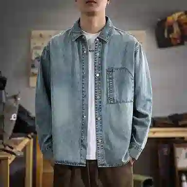 遨宇 高级感牛仔宽松翻领休闲户外高街衬衣百搭秋季外套潮长袖衬衫 男女同款
