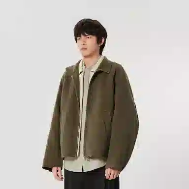 速写 纯色立领拉链毛呢夹克外套 男女同款