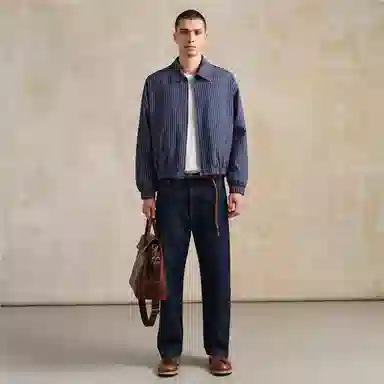 佐丹奴 洗水条纹牛仔翻领宽松棉衣外套棉服 男款