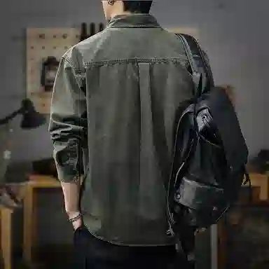 遨宇 高端简约休闲户外长袖男秋季重磅宽松工装极简衬衣外套潮衬衫 男女同款