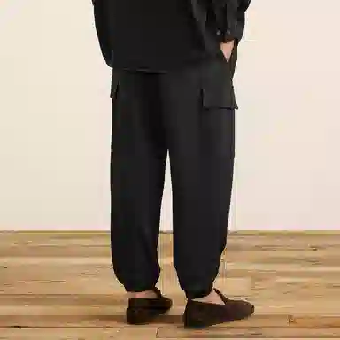速写 宽松柔软束脚侧口袋纯色休闲裤 男款 本黑