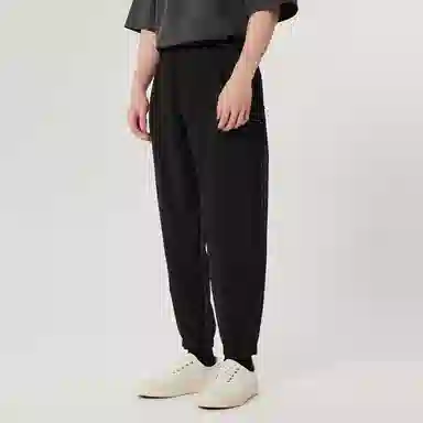 速写 牛仔拼接束脚针织休闲裤 男女同款