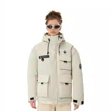 鸭鸭 石墨烯蓄热时尚韩版休闲百搭短款连帽山系户外运动多口袋防寒保暖工装羽绒服 男女同款