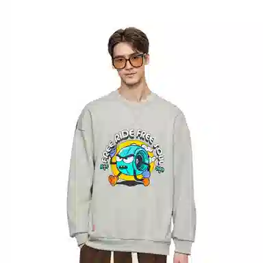 中国李宁 印花字母圆领舒适透气加绒保暖宽松卫衣 男女同款 月表灰