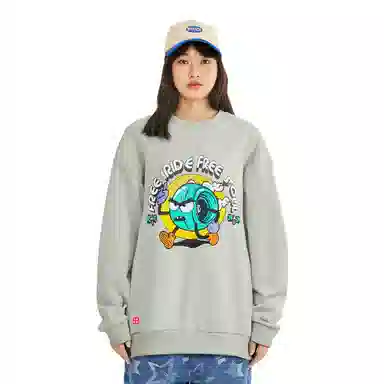 中国李宁 印花字母圆领舒适透气加绒保暖宽松卫衣 男女同款 月表灰