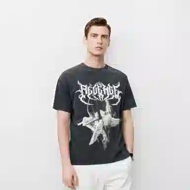 Revenge Vintage Angel Print Tee Black