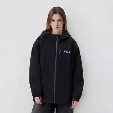 中国李宁 纯色拉链连帽加绒保暖宽松夹克外套 男女同款 黑色