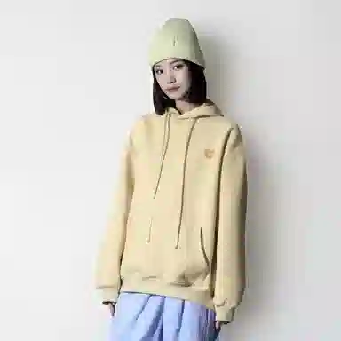 邓大喵 加绒加厚爱心刺绣连帽休闲保暖长袖卫衣 女款 鹅黄色