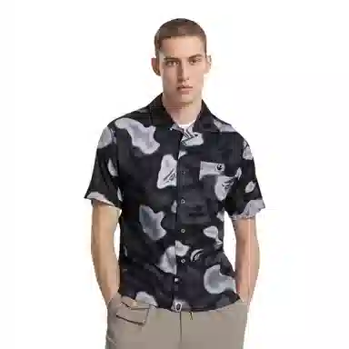 A BATHING APE Liquid Camo One Point Open Collar Shirt