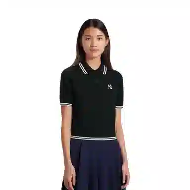 MLB Logo Stripe Button Polo Black