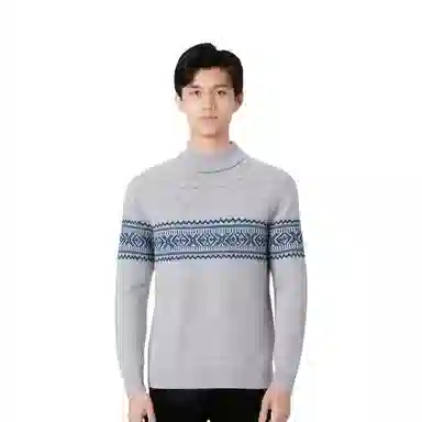 恒源祥 纯羊毛半高领羊毛衫 浮线提花休闲毛衣 男款