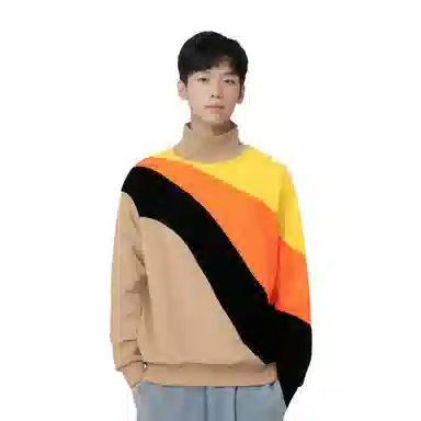 中国李宁 纽约时装周系列 拼色休闲宽松套头卫衣 男款 熏香杏