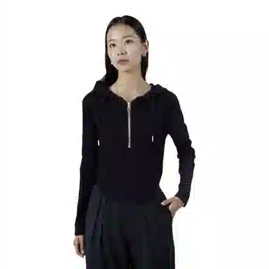 桴生 时尚小众百搭连帽半拉链设计套头修身复古长袖卫衣 女款
