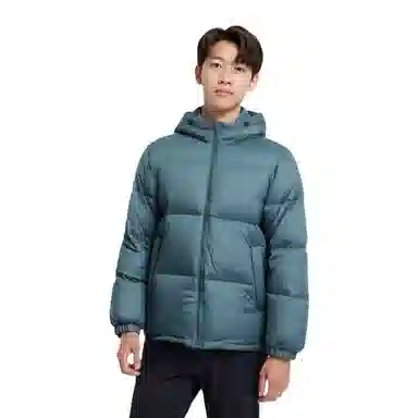 乔丹 纯色连帽拉链 保暖防风透气防水柔软舒适 百搭休闲通勤运动羽绒服 男款 烟暮蓝