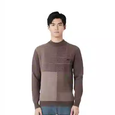 恒源祥 纯羊毛半高领加厚拼色提花针织毛衣 男款