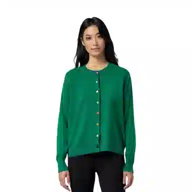 恒源祥 圆领纯色长袖单排扣开衫毛衣 女款