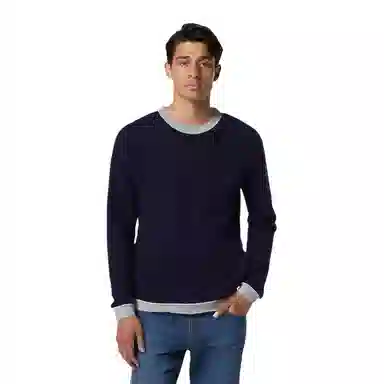 阿玛尼 直筒长袖圆领针织衫 男款 蓝色