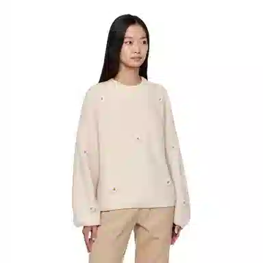 红蜻蜓 圆领花朵刺绣简约套头长袖针织衫 女款