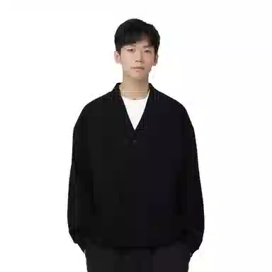 中国李宁 纯色单排扣宽松开衫卫衣 男款 黑色