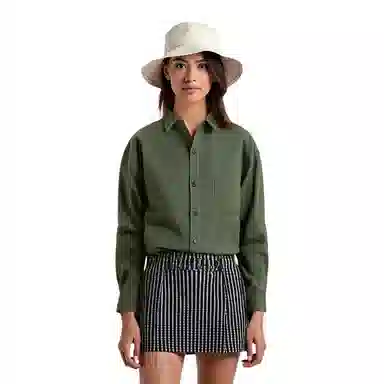 重磅基础 纯色翻领纽扣长袖衬衫 女款