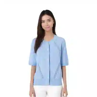 太平鸟 纯色珠片镂空圆领短袖针织衫 女款