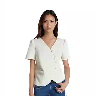 云妃秀 时髦休闲气质百搭合身显瘦短袖衬衫 女款